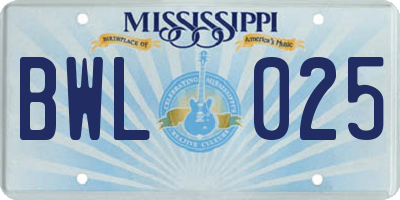 MS license plate BWL025