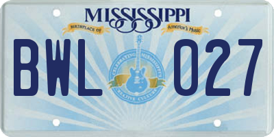MS license plate BWL027