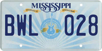 MS license plate BWL028