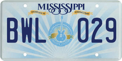 MS license plate BWL029