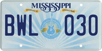 MS license plate BWL030