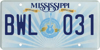 MS license plate BWL031