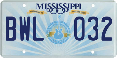 MS license plate BWL032