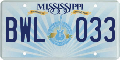 MS license plate BWL033
