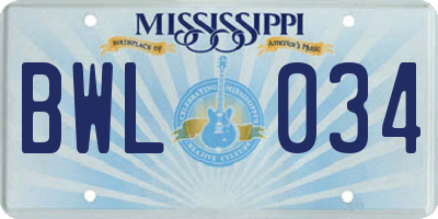 MS license plate BWL034