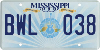 MS license plate BWL038