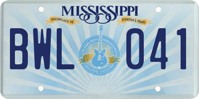 MS license plate BWL041