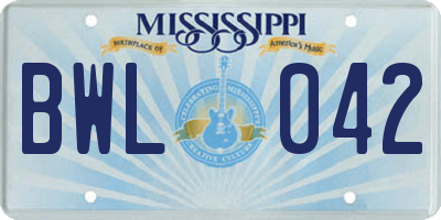 MS license plate BWL042