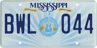 MS license plate BWL044