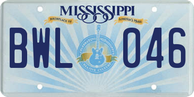 MS license plate BWL046