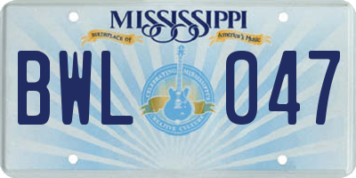 MS license plate BWL047