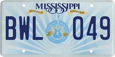MS license plate BWL049