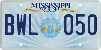 MS license plate BWL050