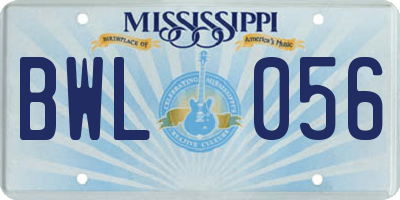 MS license plate BWL056