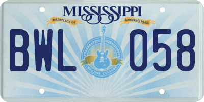 MS license plate BWL058