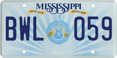 MS license plate BWL059