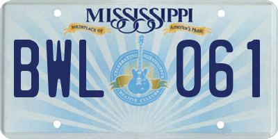 MS license plate BWL061
