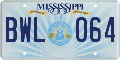 MS license plate BWL064