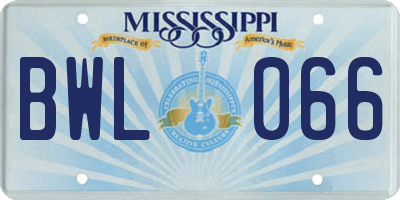MS license plate BWL066