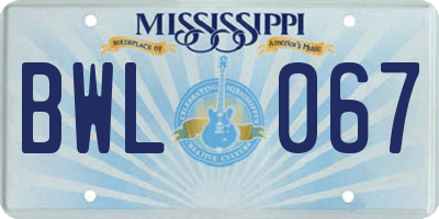 MS license plate BWL067