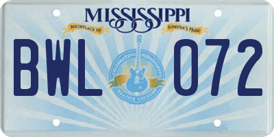 MS license plate BWL072