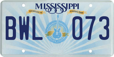 MS license plate BWL073