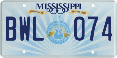 MS license plate BWL074