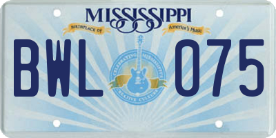 MS license plate BWL075