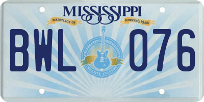 MS license plate BWL076