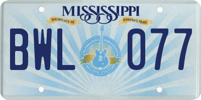 MS license plate BWL077