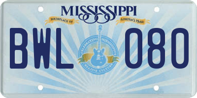 MS license plate BWL080
