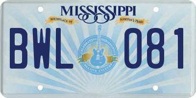 MS license plate BWL081