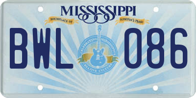 MS license plate BWL086