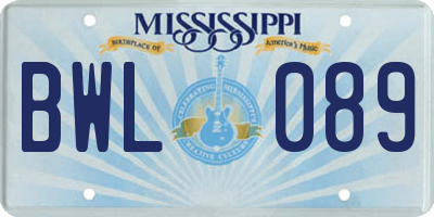 MS license plate BWL089
