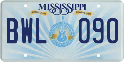 MS license plate BWL090
