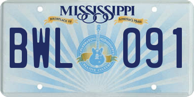 MS license plate BWL091