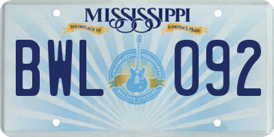 MS license plate BWL092
