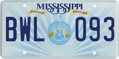 MS license plate BWL093