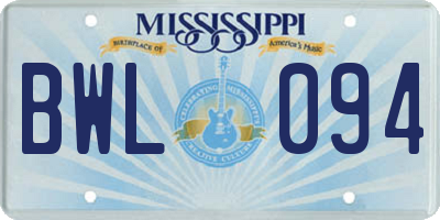 MS license plate BWL094