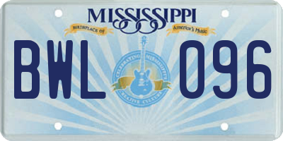 MS license plate BWL096