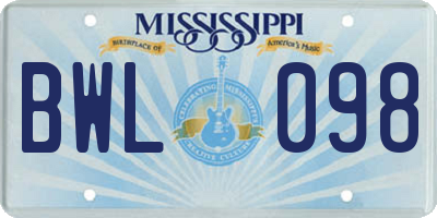 MS license plate BWL098