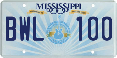 MS license plate BWL100