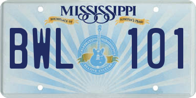 MS license plate BWL101