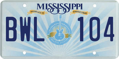 MS license plate BWL104