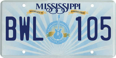 MS license plate BWL105