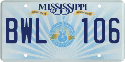 MS license plate BWL106