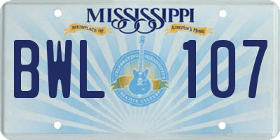 MS license plate BWL107