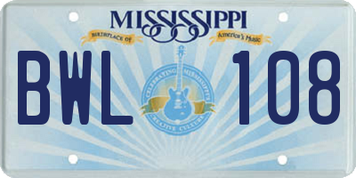 MS license plate BWL108