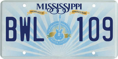 MS license plate BWL109