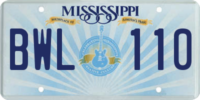 MS license plate BWL110